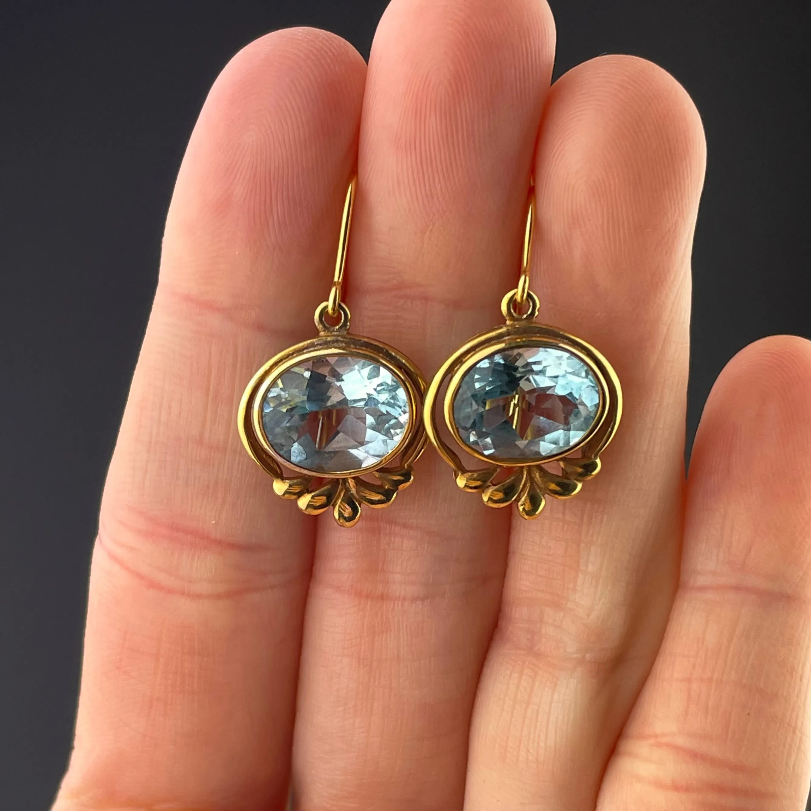 Vintage Victorian Style Gold Blue Topaz Earrings