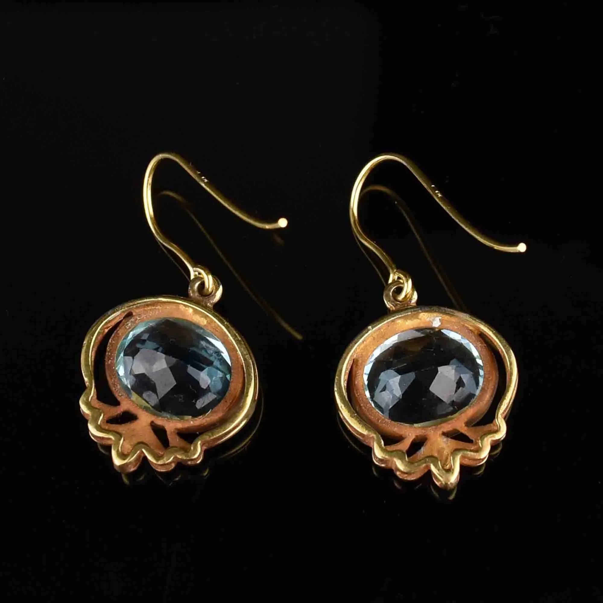 Vintage Victorian Style Gold Blue Topaz Earrings