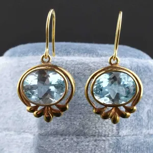Vintage Victorian Style Gold Blue Topaz Earrings