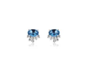 White Gold Blue Topaz & Diamond Earrings