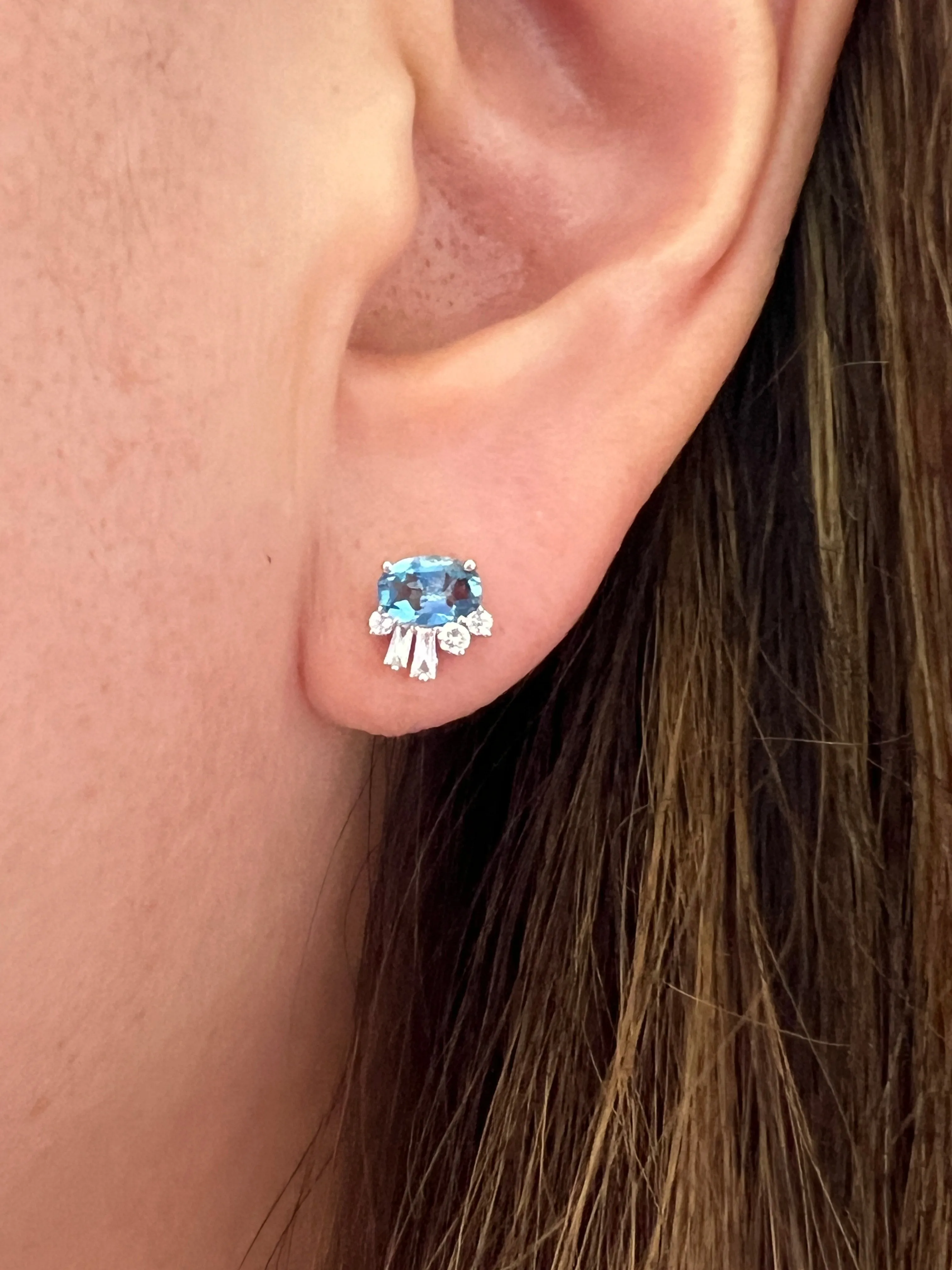 White Gold Blue Topaz & Diamond Earrings