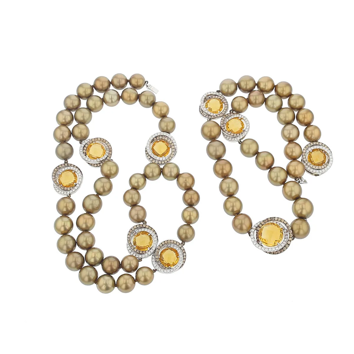 Yvel 18K Gold Diamond, Citrine and Brown Pearl Necklace